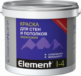 Краска для Стен и Потолков Акриловая Alpa Element I-4 10л Супербелая, Моющаяся / Альпа Элемент И-4.