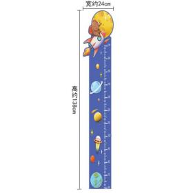 Наклейка пластик интерьерная цветная ростомер "Мишка на ракете" 50x70 см