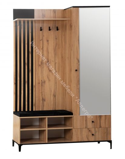 Шкаф для прихожей 51.22 Либерти h=150 с зеркалом, Дуб вотан/Чёрный