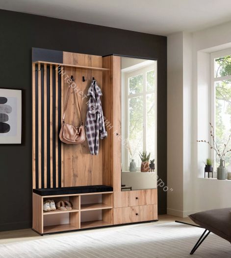 Шкаф для прихожей 51.22 Либерти h=20 с зеркалом, Дуб вотан/Чёрный