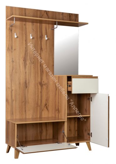 Шкаф для прихожей 53.11 Авалон с зеркалом, Дуб вотан/Белый