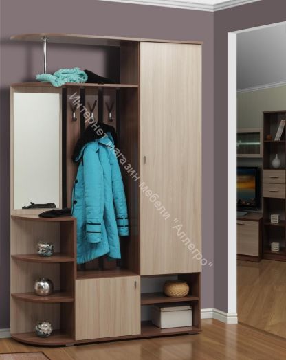 Шкаф комбинированный (прихожая) "Кармен-7" с зеркалом, Ясень шимо темный/Ясень шимо светлый