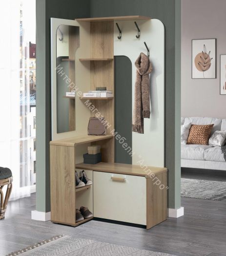 Вешалка (прихожая) Антре угловая с зеркалом, Дуб сонома/Белый