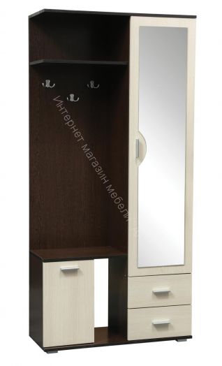 Шкаф комбинированный (прихожая) "Кармен-1" с зеркалом, Венге/Вудлайн кремовый