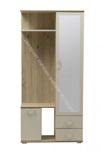 Шкаф комбинированный (прихожая) "Кармен-1" с зеркалом, Дуб сонома/Белый
