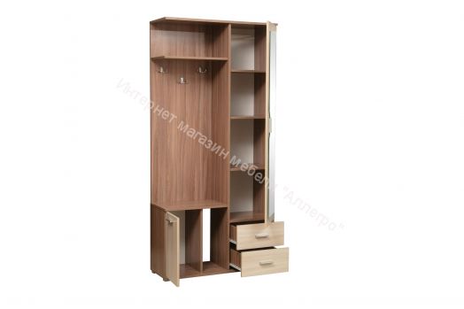 Шкаф комбинированный (прихожая) "Кармен-1" с зеркалом, Ясень шимо темный/Ясень шимо светлый