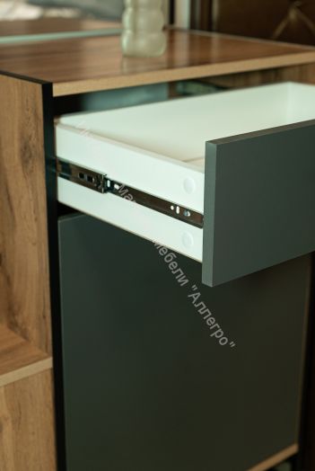 Шкаф (прихожая) 46.09 Доната (с зеркалом), Дуб вотан/Диамант серый/металл Черный