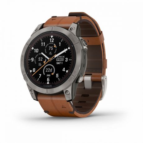 Умные часы Garmin FENIX 7 PRO Sapphire Solar титановый серый с коричневым кожаным ремешком