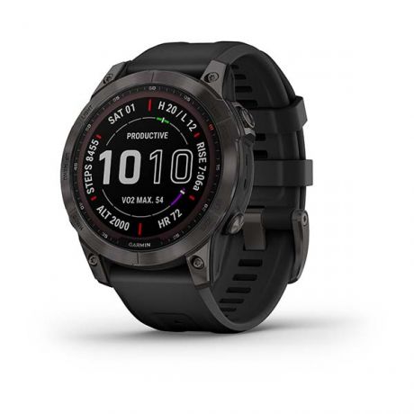 Умные часы Garmin FENIX 7 Sapphire Solar титановый черный DLC с черным ремешком