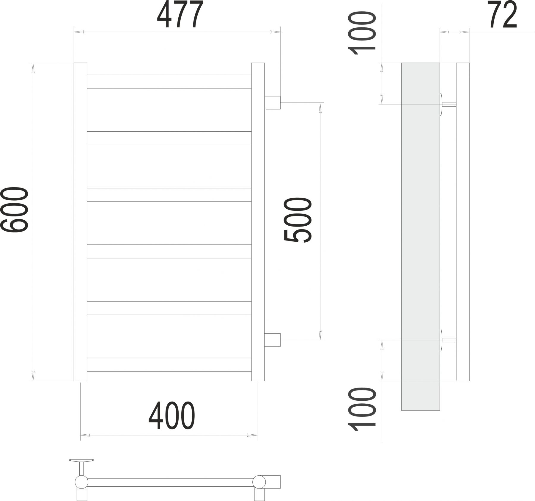 Полотенцесушитель водяной с боковым подключением TERMINUS Аврора П6 47,7х60 схема 3