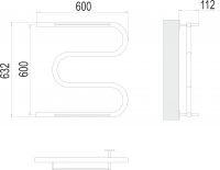 Полотенцесушитель водяной с боковым подключением TERMINUS М-образный с полкой 60х63,2 схема 3