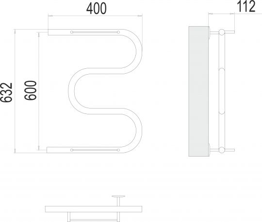 Полотенцесушитель водяной с боковым подключением TERMINUS М-образный с полкой 40х63,2 схема 3