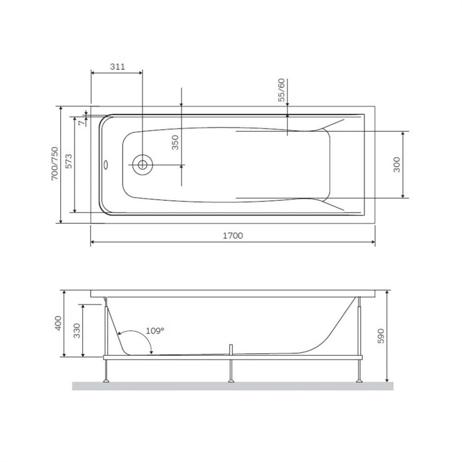 Встраиваемая ванна с шумоизоляцией Am.Pm Gem W90A-170-075W-A 170х75 ФОТО