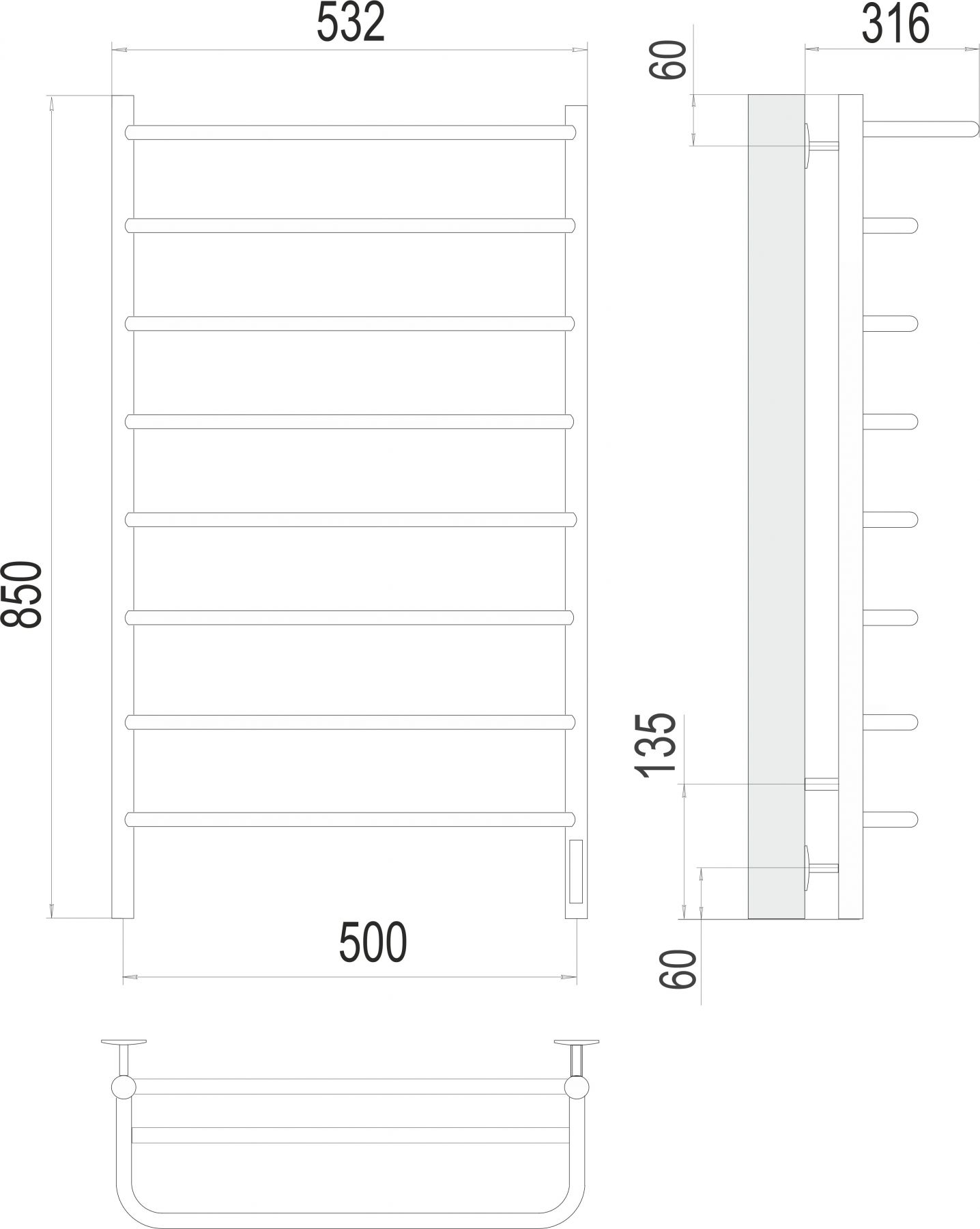 Электрический полотенцесушитель TERMINUS Полка П8 53,2х85 схема 4