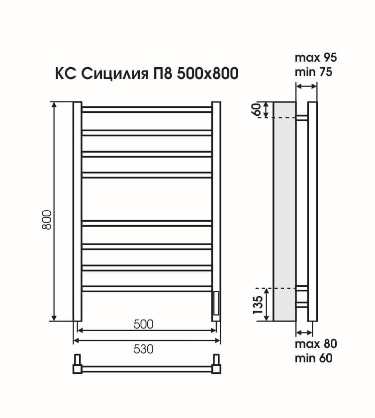 Электрический полотенцесушитель TERMINUS Сицилия П8 53х80 схема 5