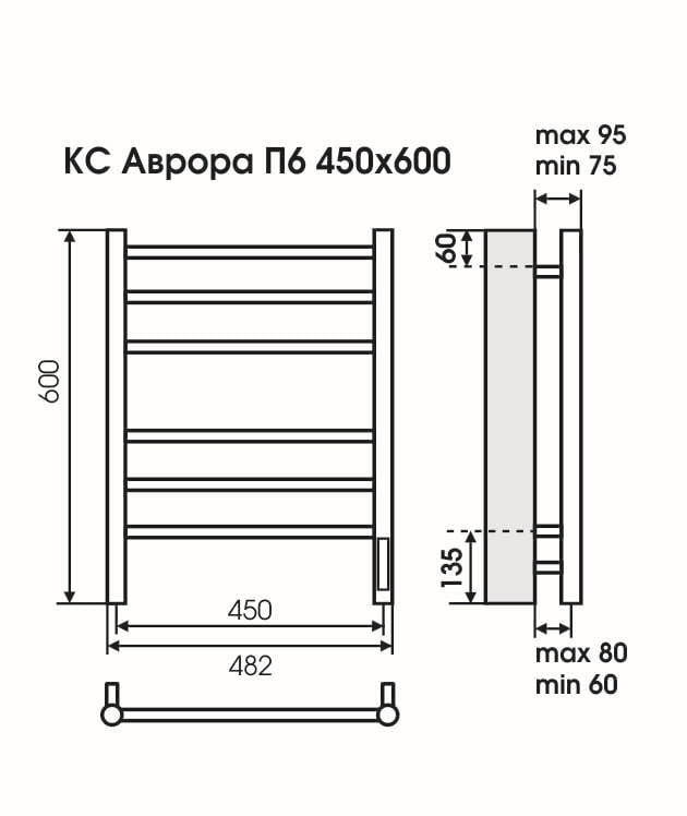 Электрический полотенцесушитель TERMINUS Аврора П6 48,2х60 схема 6