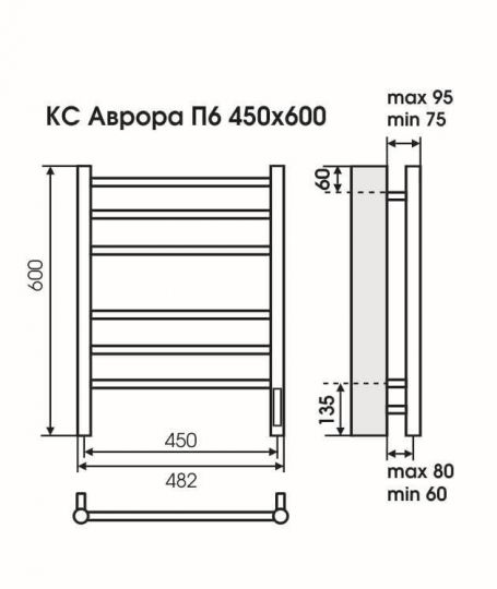 Электрический полотенцесушитель TERMINUS Аврора П6 48,2х60 ФОТО