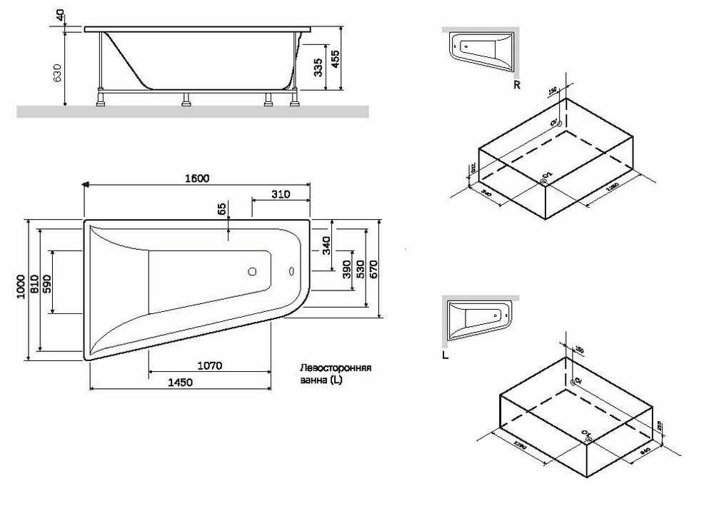 Акриловая ванна Am.Pm Spirit W72A-160R100W-A2 160х100 правосторонняя схема 2