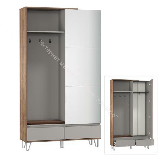 Шкаф для одежды (прихожая) 58.18 Гавана с зеркалом, Кейптаун/Серый