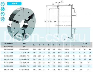 Комбинированный токарный патрон 1600 мм 4705-1600-720 Bison-Bial