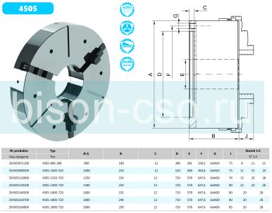 Комбинированный токарный патрон 2000 мм 4505-2000-720 Bison-Bial