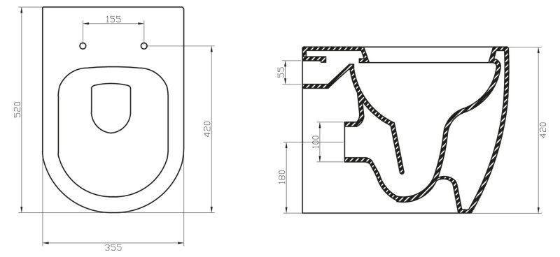 Безободковый унитаз приставной BelBagno Marino (Марино) BB105CBR ФОТО