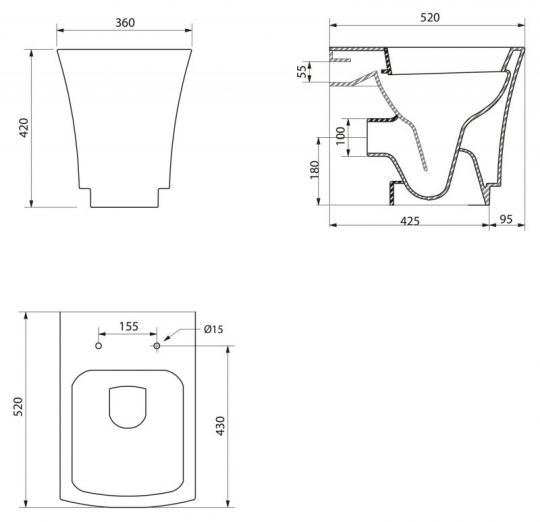 Безободковый унитаз BelBagno Regina (Регина) BB104CB схема 2 Безободковый унитаз BelBagno Regina (Регина) BB104CB схема 2