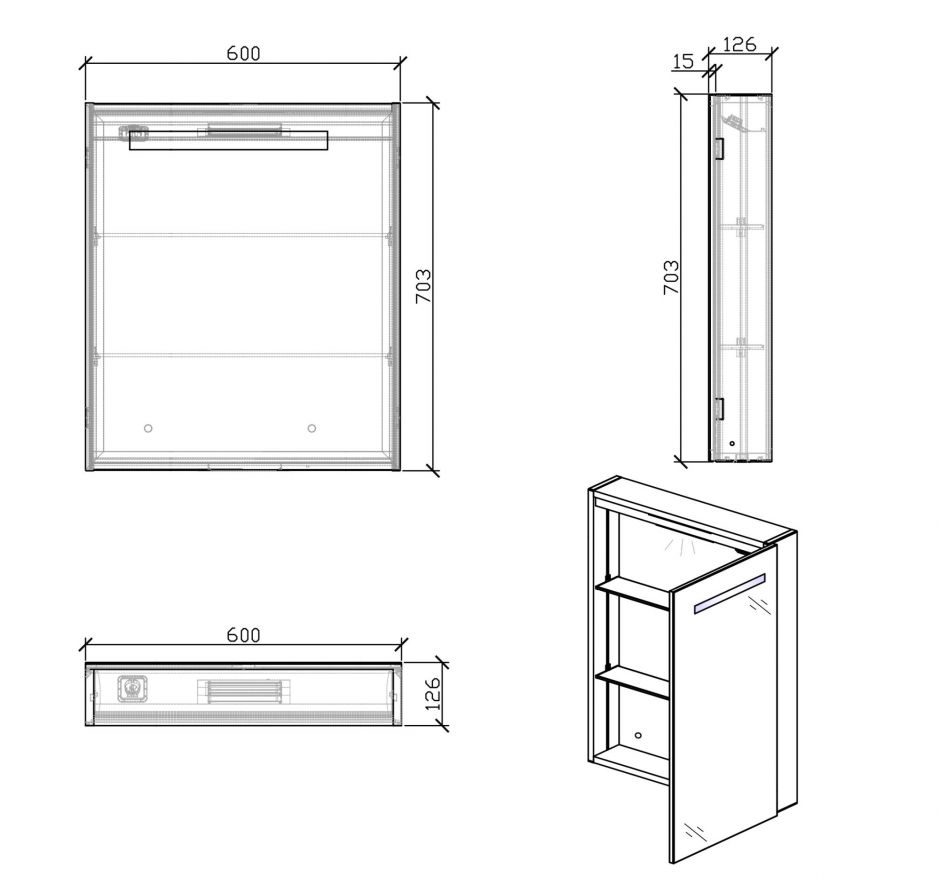 Шкаф зеркало в ванную комнату BelBagno SPC-1A-DL-BL-600 ФОТО