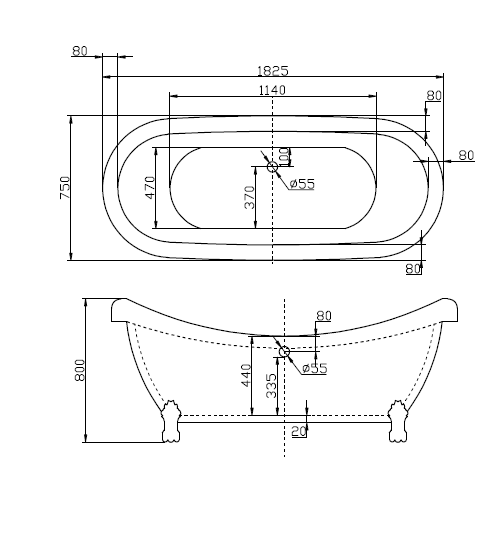 Ванна Belbagno BB05 свободностоящая 182x75 с ножками и сливом переливом схема 4