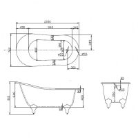 Отдельностоящая ванна с лапами Belbagno BB06 схема 2