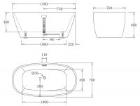 Ванна овальная свободностоящая Belbagno BB72 150x76 схема 2