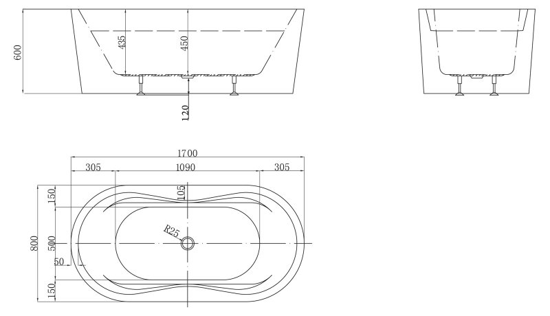 Отдельностоящая ванна с экраном Belbagno BB407 160/170х80 схема 2