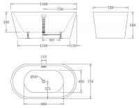 Ванна Belbagno BB71 отдельностоящий монтаж 150x75 схема 2