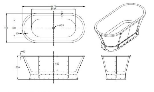 Ванна Belbagno BB35 167x78 схема 2