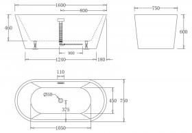 Акриловая ванна без экрана Belbagno BB71 160x75 ФОТО