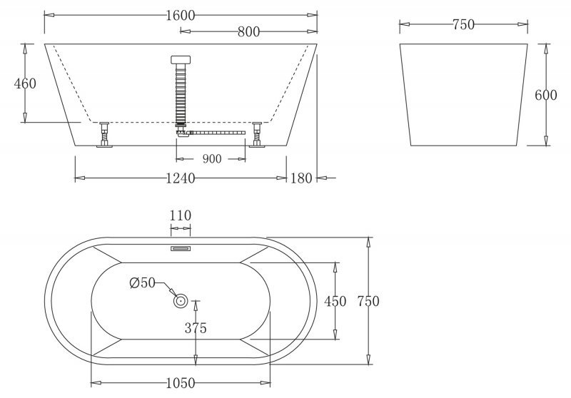 Акриловая ванна без экрана Belbagno BB71 160x75 схема 2