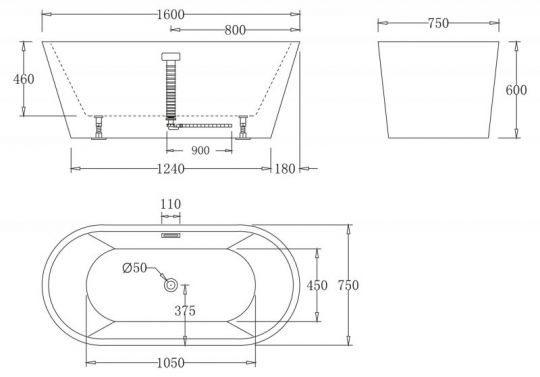 Акриловая ванна без экрана Belbagno BB71 160x75 ФОТО