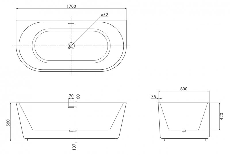 Пристенная ванна Belbagno BB11 170x80 ФОТО