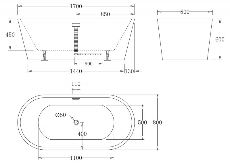 Ванна акриловая Belbagno BB71 170x80 схема 2