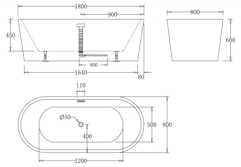 Ванна Belbagno BB71 180x80 схема 2