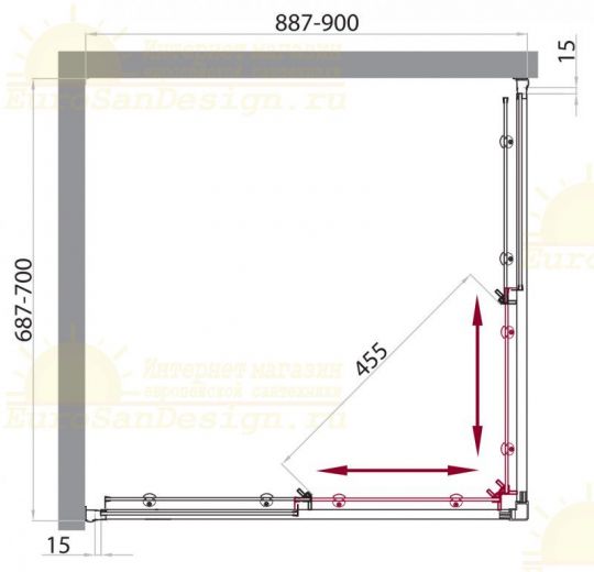 Душевой уголок Belbagno Uno AH-2 хром, стекло прозрачное схема 2