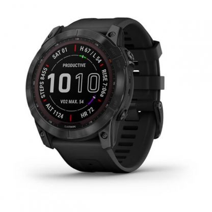 Умные часы Garmin Fenix 7X Sapphire Solar титановый черный DLC с силиконовым ремешком фото