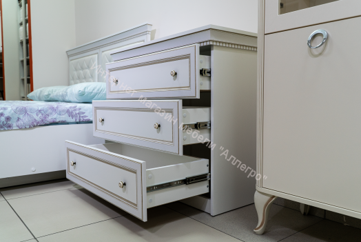 Шкаф комбинированный 40.01 Эльмира, Белый/Белая кожа патина