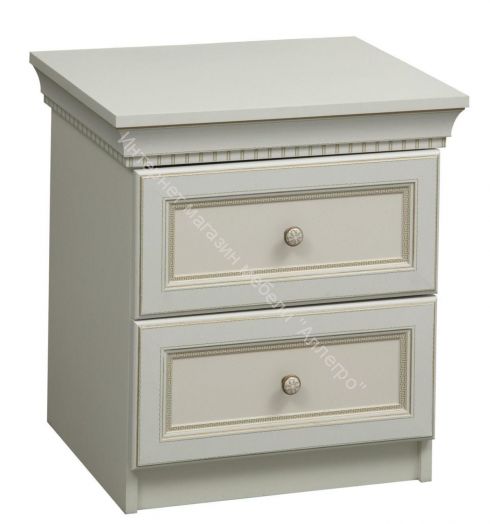Тумба прикроватная 40.08 Эльмира, Белый/Белая кожа патина
