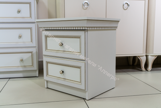 Тумба прикроватная 40.08 Эльмира, Белый/Белая кожа патина