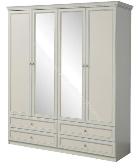 Шкаф комбинированный 40.01 Эльмира, Белый/Белая кожа патина