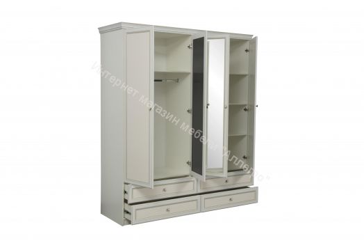 Шкаф комбинированный 40.01 Эльмира, Белый/Белая кожа патина