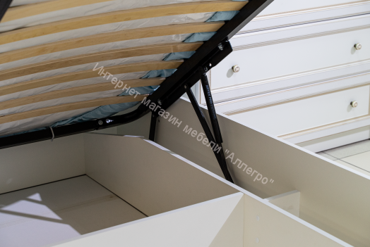 Кровать 40.12 - 03 (1600) Эльмира с подъемным мех., Белый/Белая кожа патина