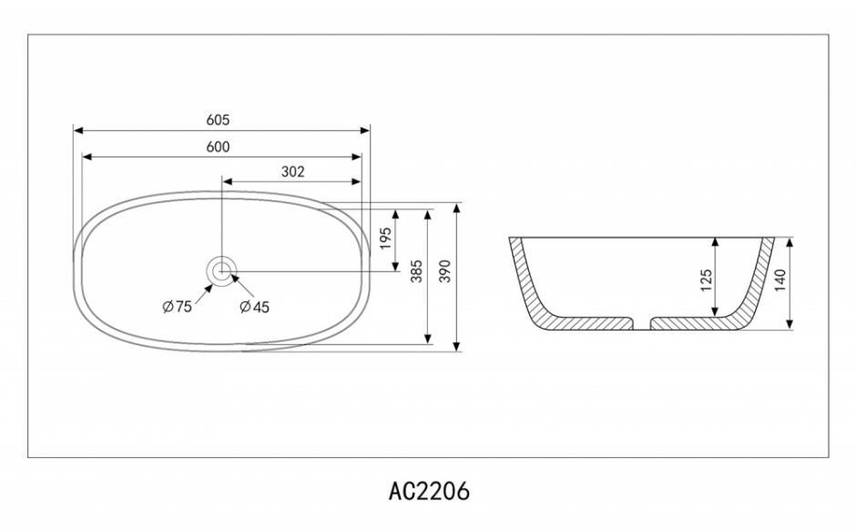 Накладная раковина ABBER Rechteck AC2206MB черная матовая 60,5х39 ФОТО