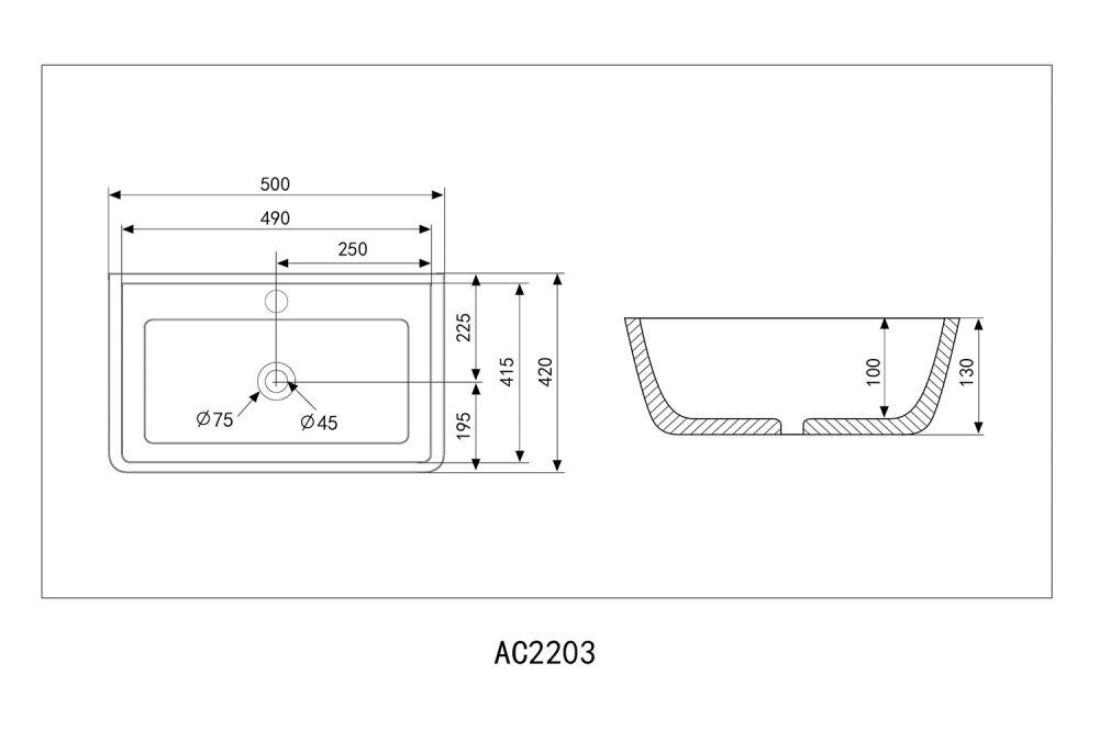 Накладная раковина ABBER Rechteck AC2203 50х42 белая схема 2